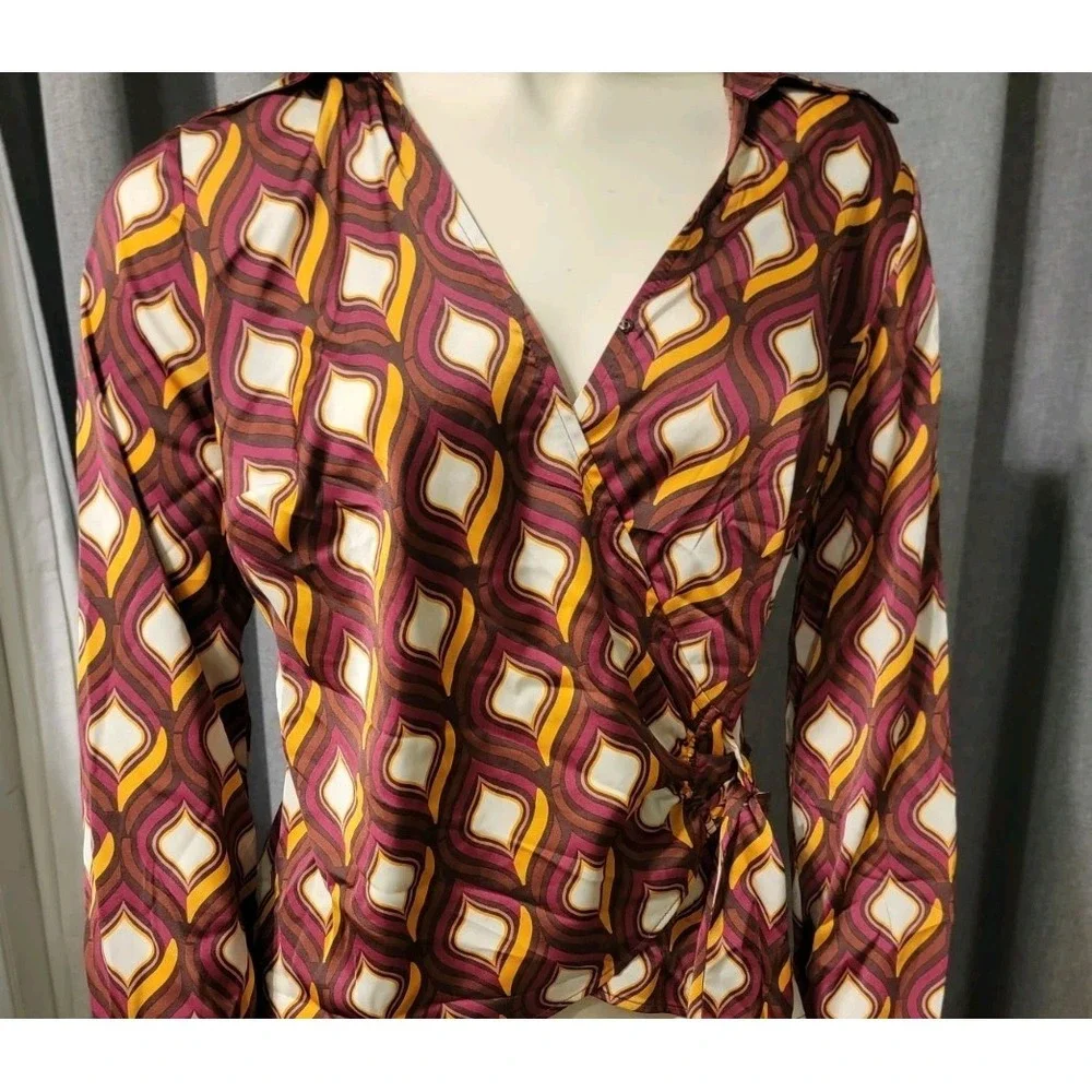 NWT Cupcakes and Cashmere Groovy Hippie Chic Tie‎ Wrap Long Sleeve Top size XS